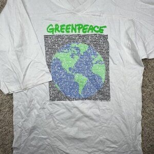 VINTAGE Greenpeace Shirt Earth Nature Save The Planet White Long Sleeve USA XL
